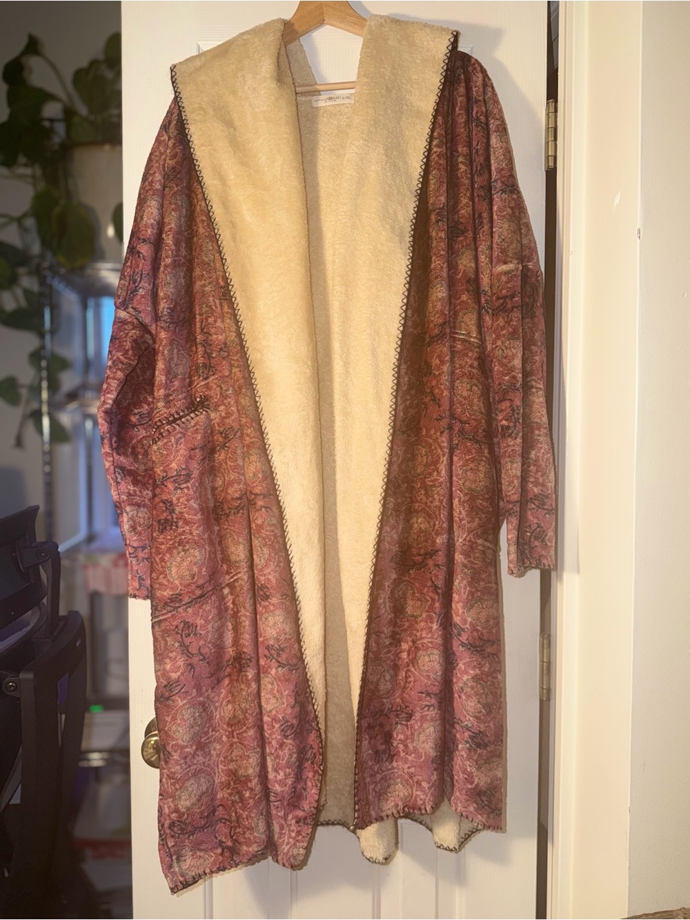 Natural Life L/XL Floral Paisley Sherpa Lined Hooded Coatigan Blanket Cardigan B